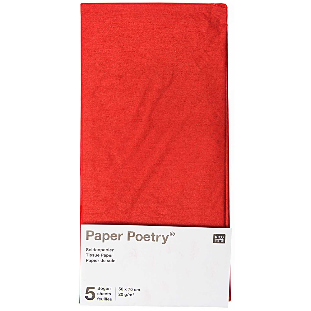 Bibuła gładka do pakowania prezentów - Paper Poetry - czerwona, 5 szt.
