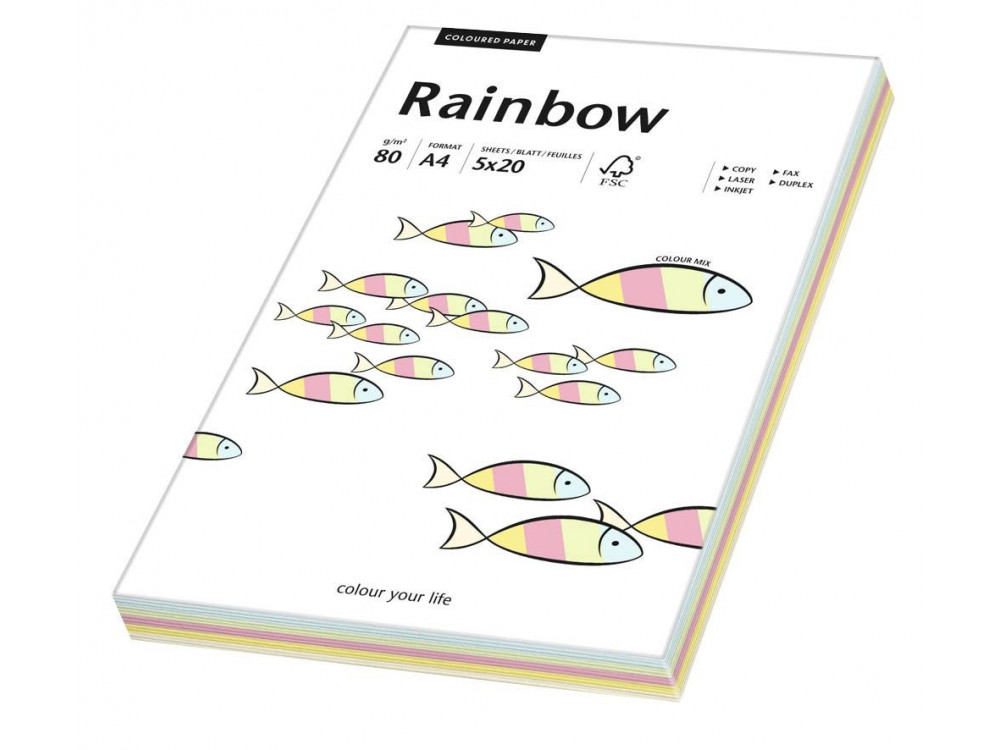 Papier kolorowy 80g - Rainbow - pastelowy, A4, 100 szt.