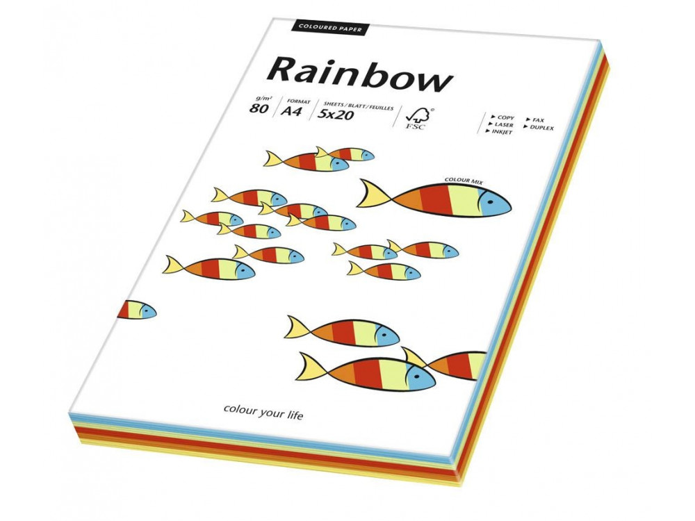 Papier kolorowy 80g - Rainbow - intensywne kolory, A4, 100 szt.