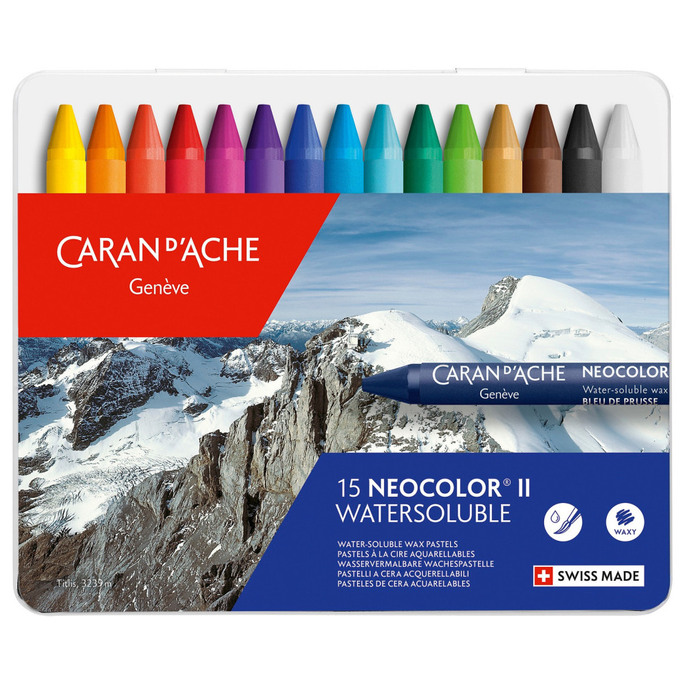 Set of Neocolor II watersoluble wax pencils - Caran d'Ache - 15 pcs.
