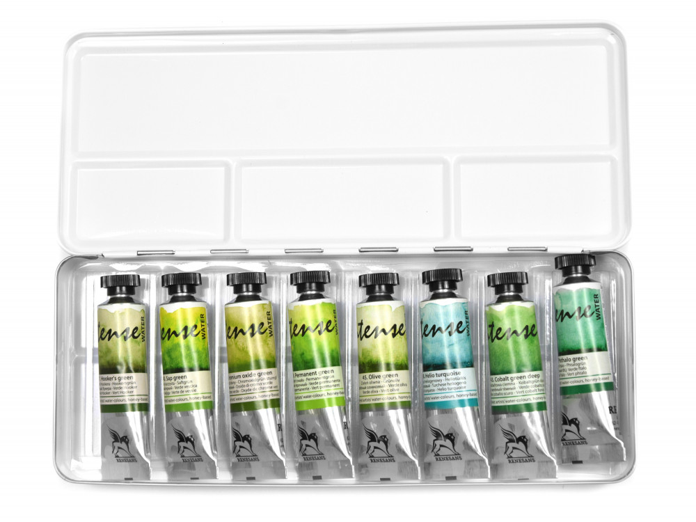 Watercolors Anns set in metal case - Renesans - Green shades, 8 pcs.