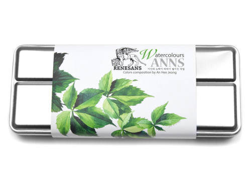 Watercolors Anns set in metal case - Renesans - Green shades, 8 pcs.