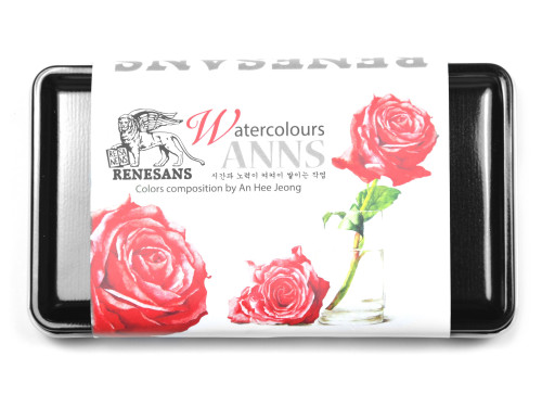 Half pans watercolors Anns set in metal case - Renesans - Rose, 12 pcs.