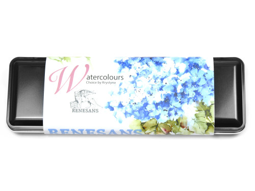Half pans watercolors set in metal case - Renesans - Hydrangea, 12 pcs.