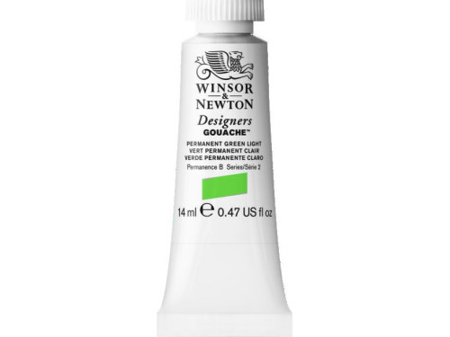 Gouache paint in tube - Winsor & Newton - Permanent Green Light, 14 ml