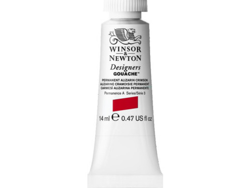Farba gwasz Designers Gouache - Winsor & Newton - Permanent Alizarine Crimson, 14 ml