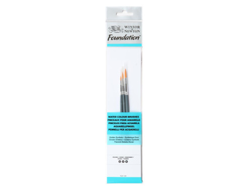 Zestaw pędzli Foundation do akwareli - Winsor & Newton - okrągłe, 3 szt.