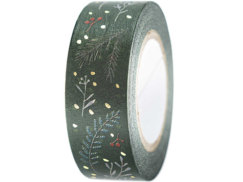 Taśma washi - Paper Poetry - Green Branches, 15 mm x 10 m