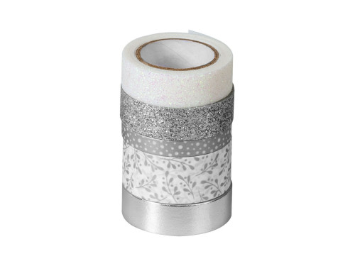 Decorative ribbons with glue - Heyda - silver and white 5 pcs.