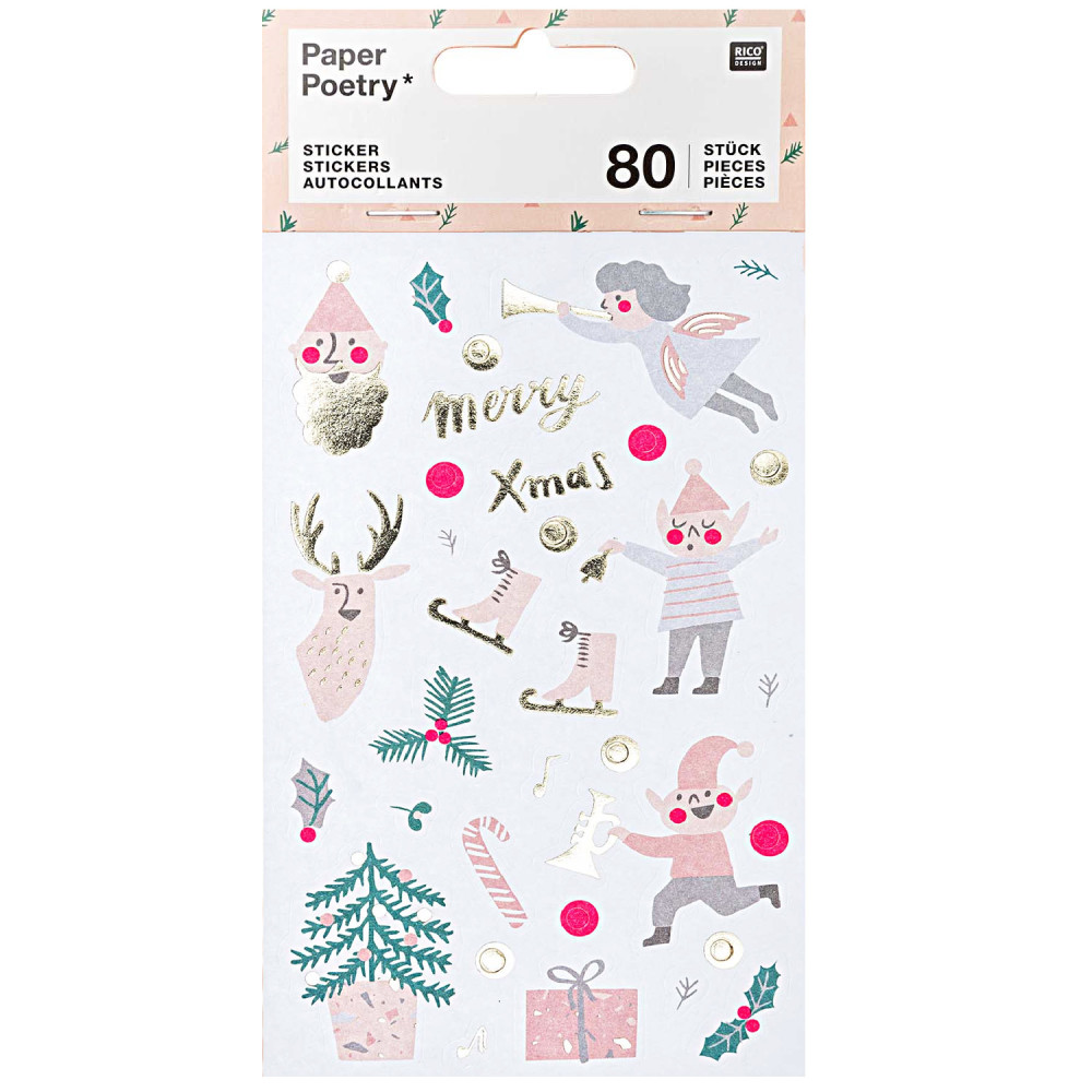 Naklejki świąteczne - Paper Poetry - Jolly Christmas, pastelowe, 80 szt.