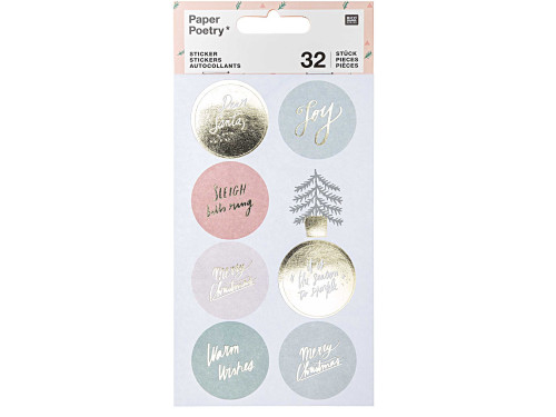 Naklejki świąteczne - Paper Poetry - Jolly Christmas, pastelowe, 32 szt.