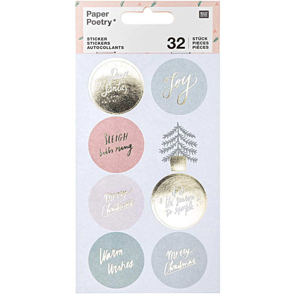 Christmas round stickers - Paper Poetry - Jolly Christmas, pastel, 32 pcs.