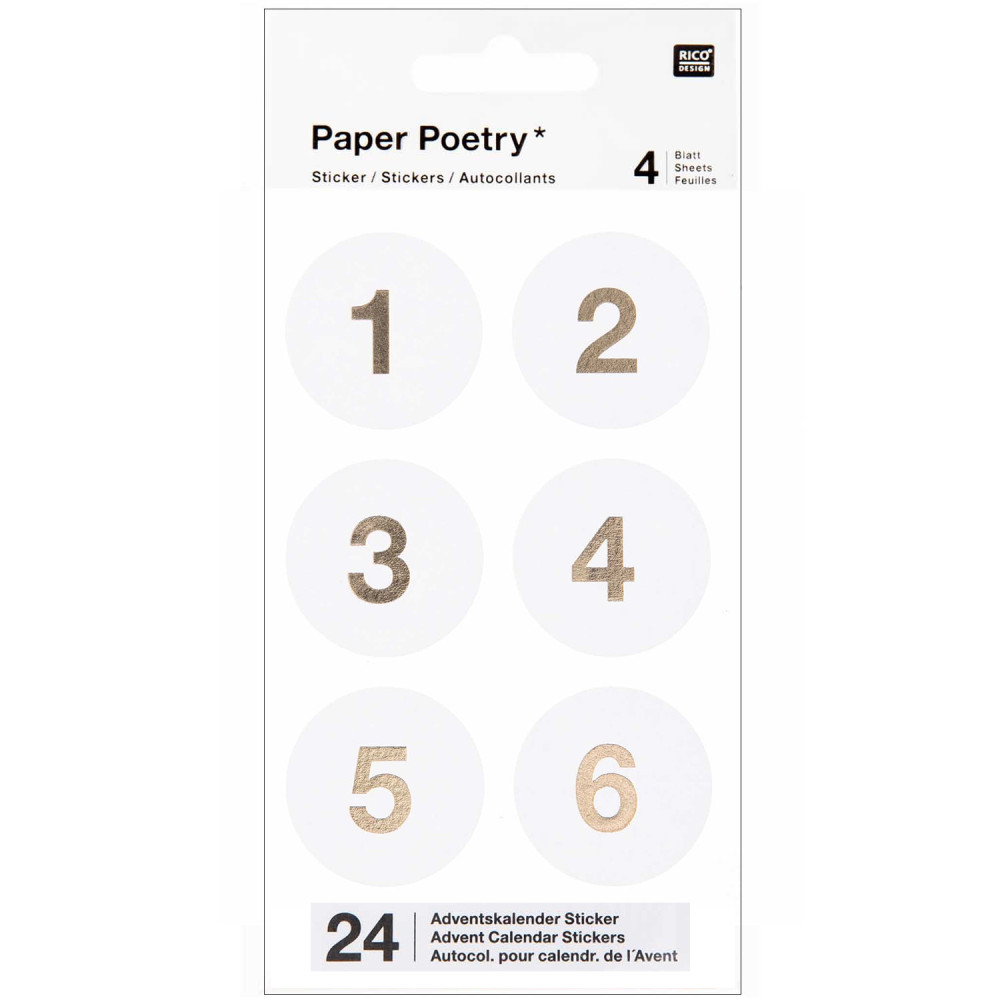 Stickers - Paper Poetry - advent calendar numbers, white, 24 pcs.