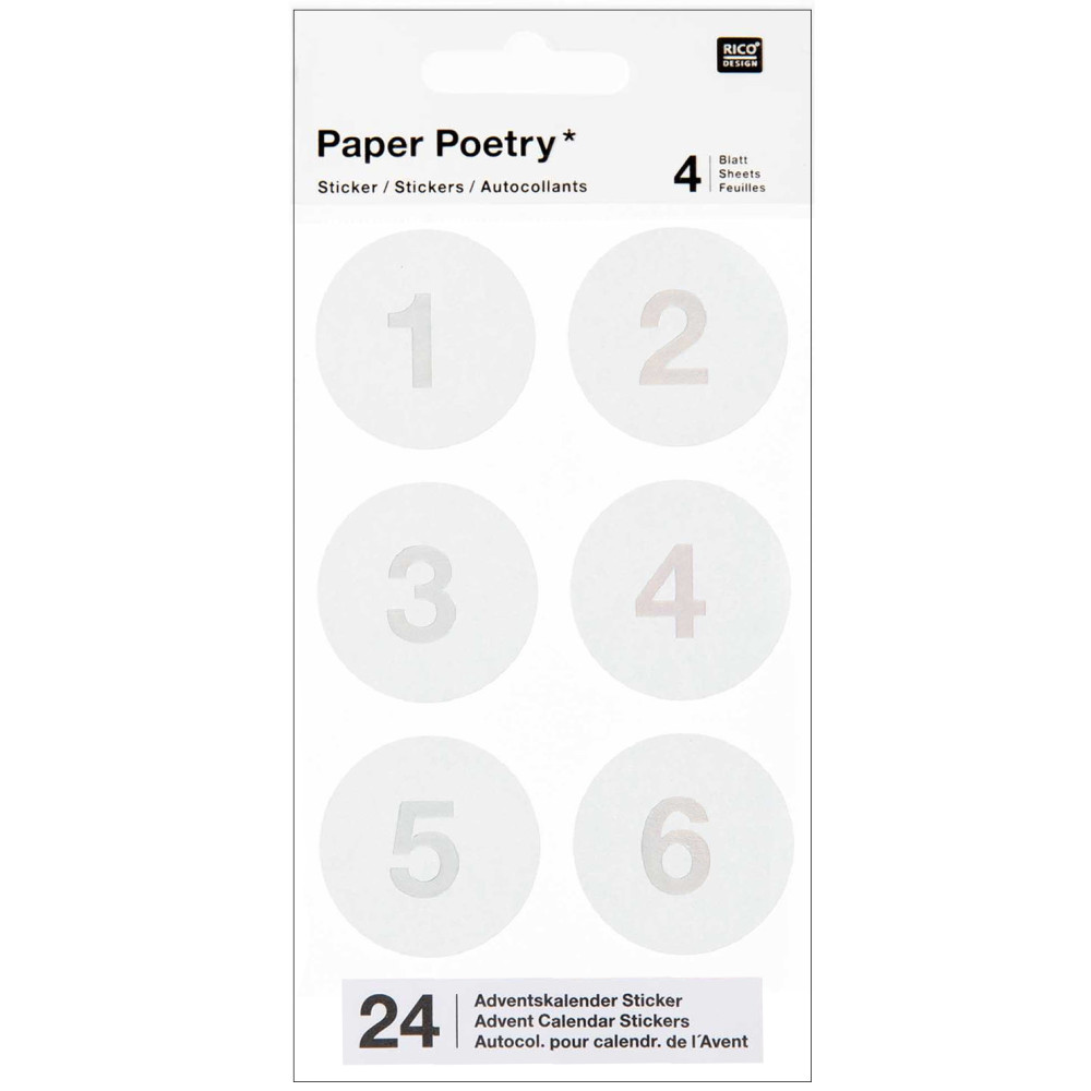 Naklejki - Paper Poetry - Liczby adwentowe, miętowe, 24 szt.