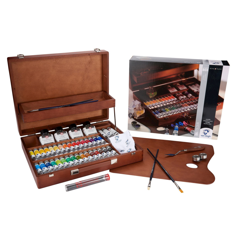 Set of Superior Oil Colour paints in tubes and accessories in wooden box - Van Gogh