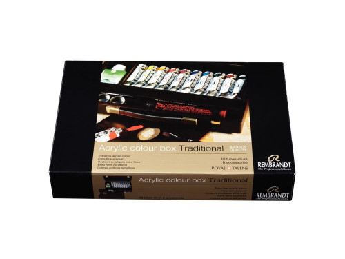 Acrylic colour box Traditional set with accessories - Rembrandt - 19 pcs.