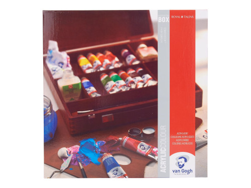 Acrylic colour paints and accessories set in wooden box - Van Gogh