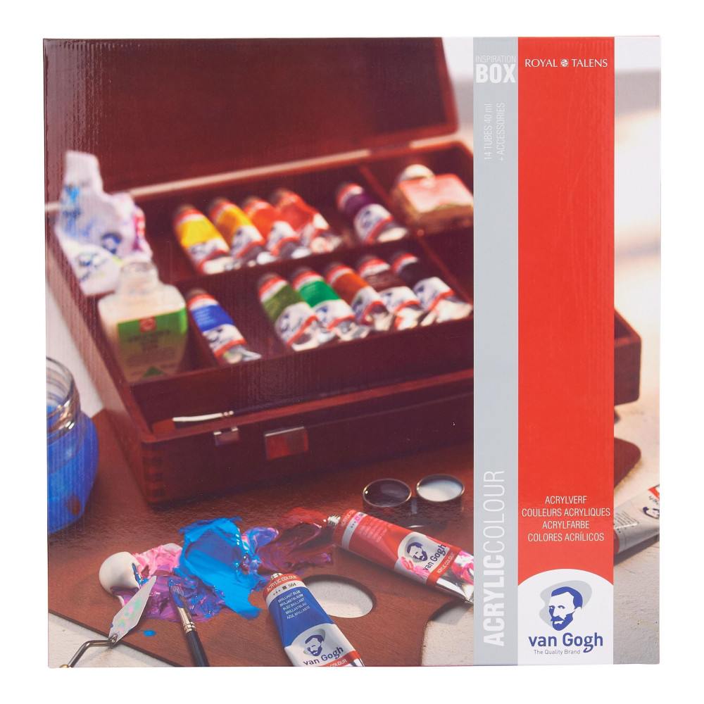 Acrylic colour paints and accessories set in wooden box - Van Gogh