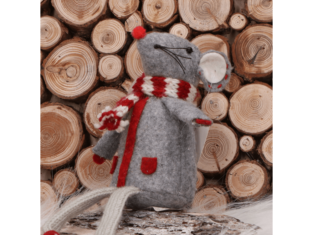 Myszka świąteczna, makoszka - szara, 21 cm
