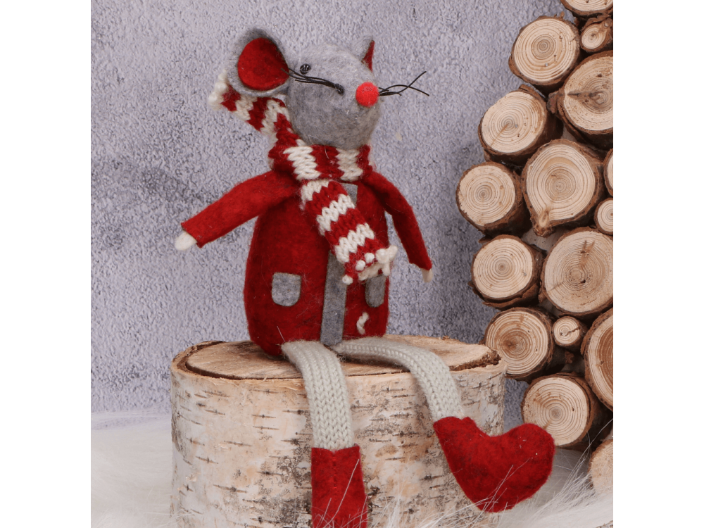 Myszka świąteczna, makoszka - czerwona, 21 cm