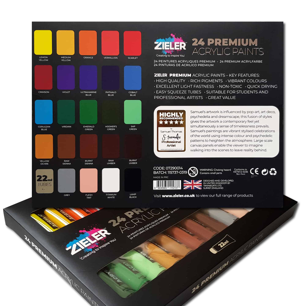 Set of premium acrylic paints - Zieler - 24 colors x 22 ml