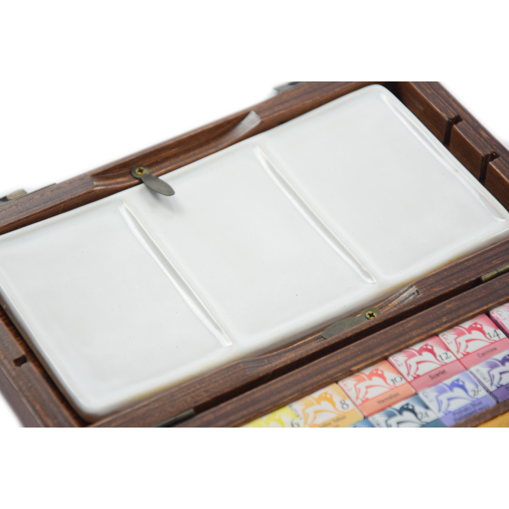 Half pans watercolors set in wooden case - Renesans - 36 pcs