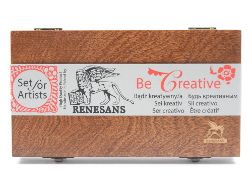 Half pans watercolors set in wooden case - Renesans - 36 pcs