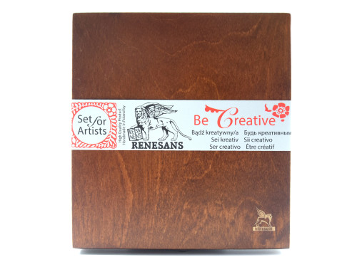 Half pans watercolors set in wooden case - Renesans - 45 pcs