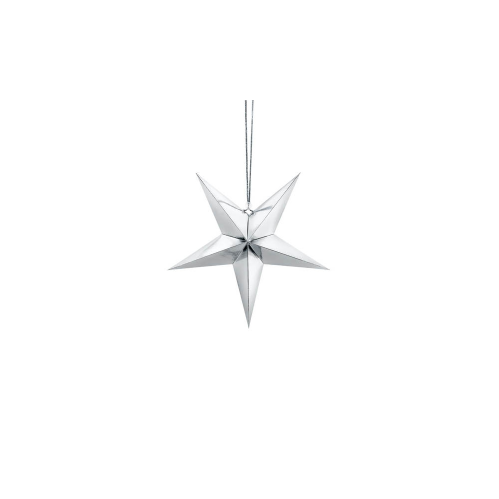 Gwiazda dekoracyjna, papierowa - srebrna, 30 cm
