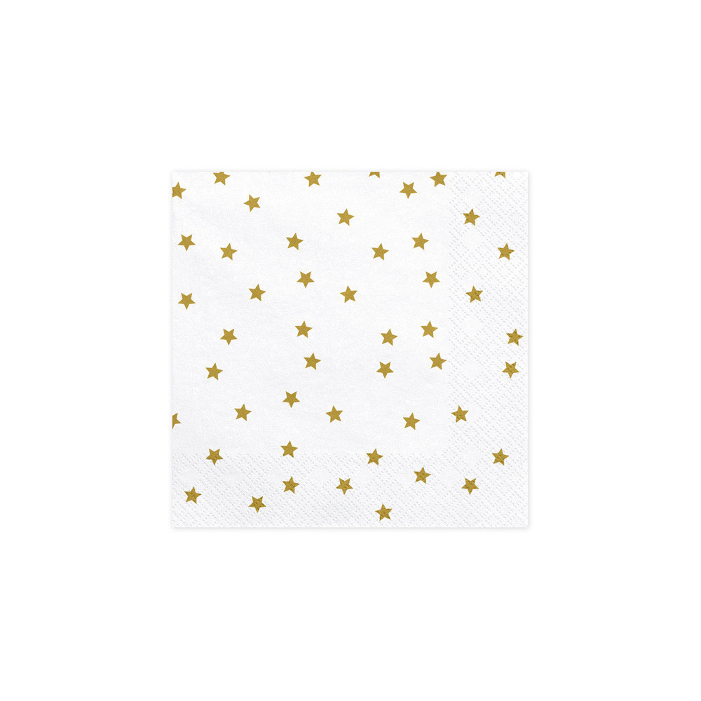 Serving napkins with stars - white and gold, 20 pcs.
