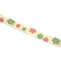 Christmas ribbon - colorful snowflakes, 15 mm, 9 m