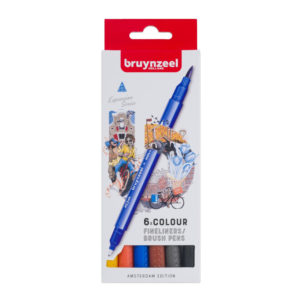 Set of Fineliner Brush Pens - Bruynzeel - Amsterdam, 6 pcs