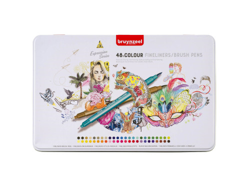 Set of Fineliner Brush Pens - Bruynzeel - 48 pcs