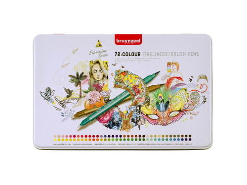 Set of Fineliner Brush Pens - Bruynzeel - 72 pcs