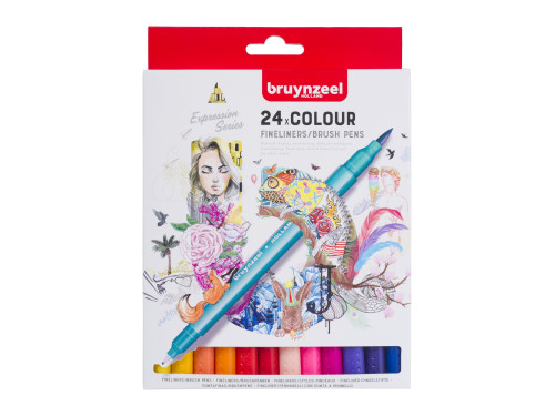 Set of Fineliner Brush Pens - Bruynzeel - 24 pcs