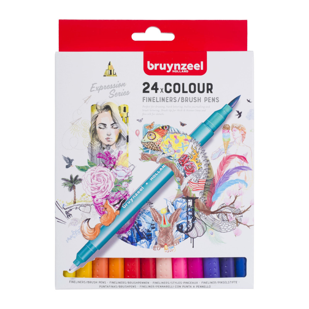 Set of Fineliner Brush Pens - Bruynzeel - 24 pcs