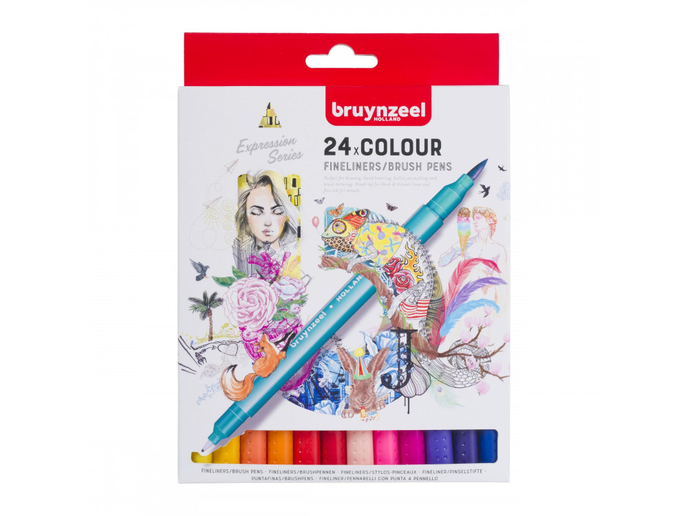 Set of Fineliner Brush Pens - Bruynzeel - 24 pcs