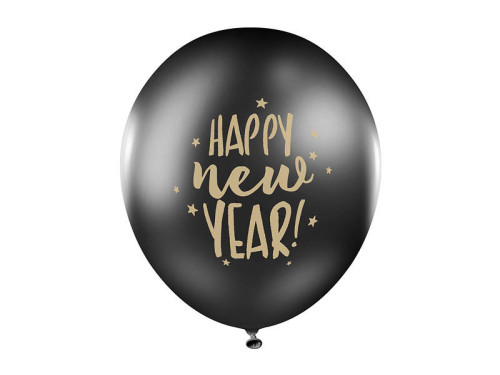 Happy New Year balloons - black, 30 cm, 50 pcs.