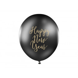 Happy New Year balloons - black, 30 cm, 6 pcs.
