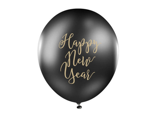 Balony Happy New Year 1 - czarne, 30 cm, 6 szt.