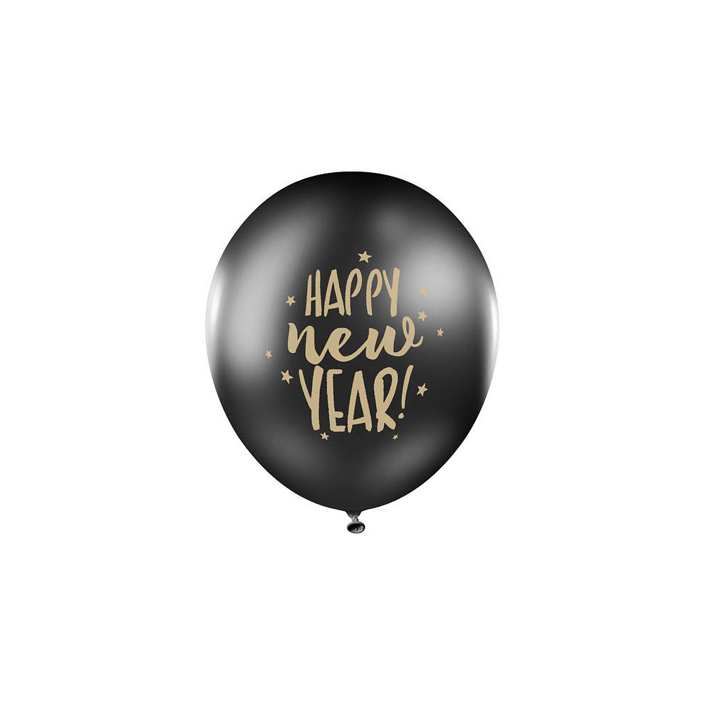 Balony Happy New Year 2 - czarne, 30 cm, 6 szt.