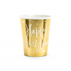 Kubeczki papierowe Happy New Year - złote, 220 ml, 6 szt.