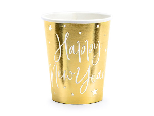 Paper cups Happy New Year - gold, 220 ml, 6 pcs.