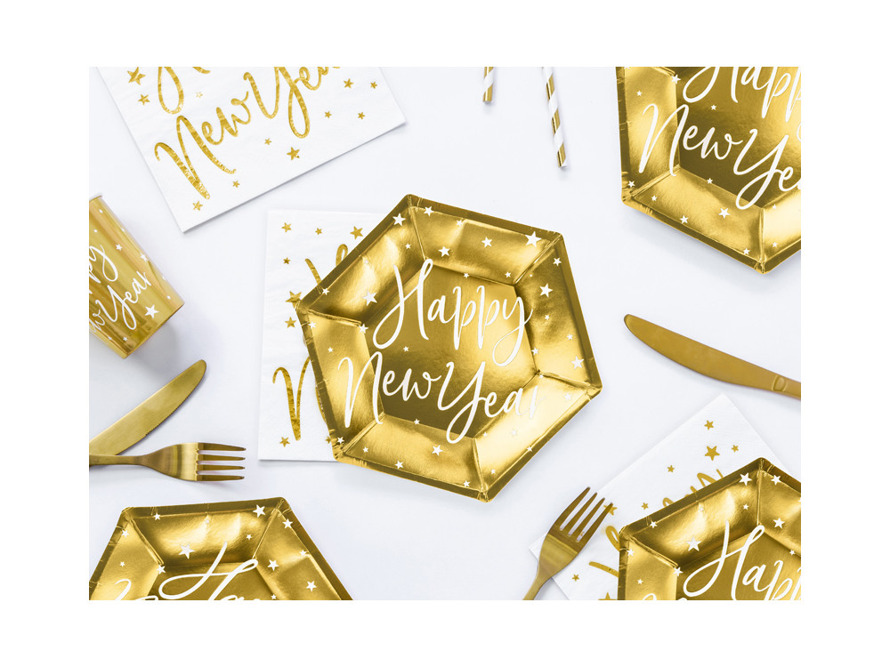 Paper plates Happy New Year - gold, 20 cm, 6 pcs.