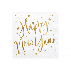Happy New Year napkins - white and gold, 20 pcs.