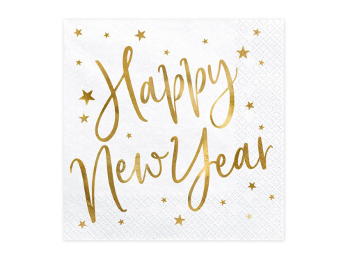 Happy New Year napkins - white and gold, 20 pcs.