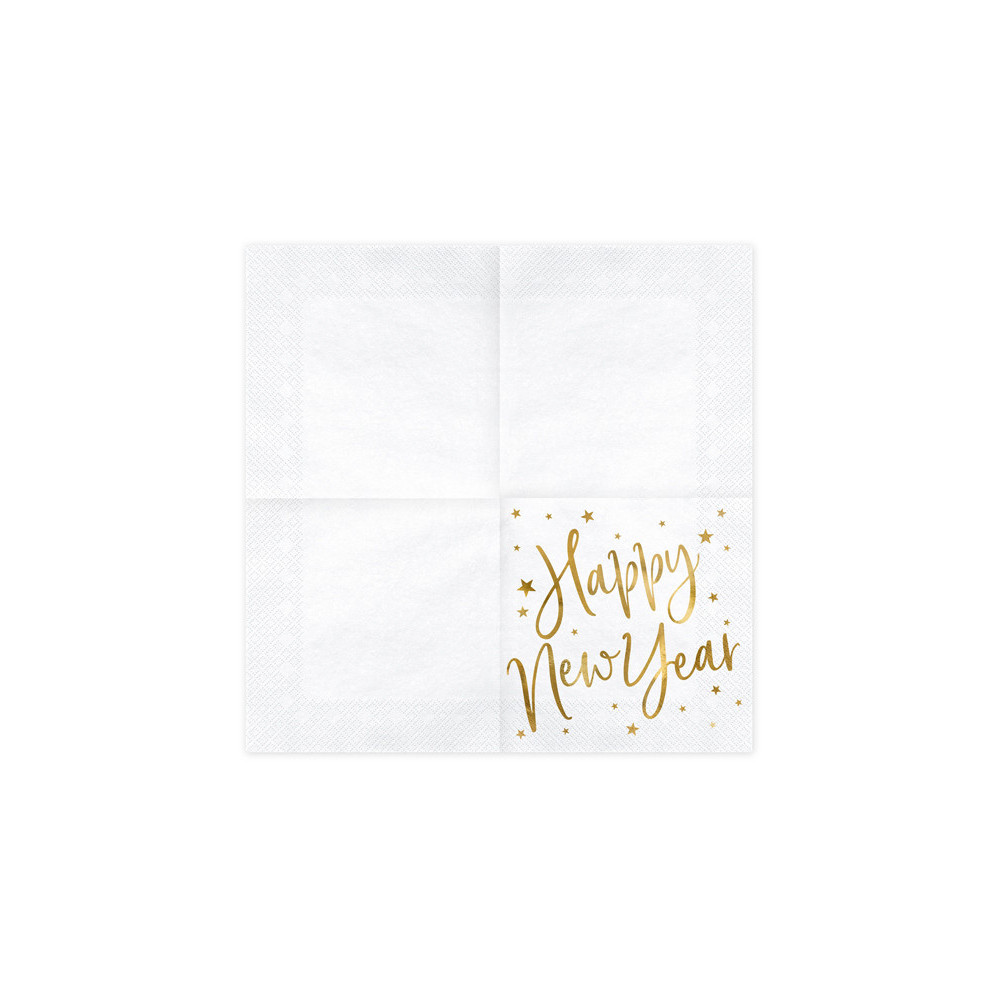 Happy New Year napkins - white and gold, 20 pcs.