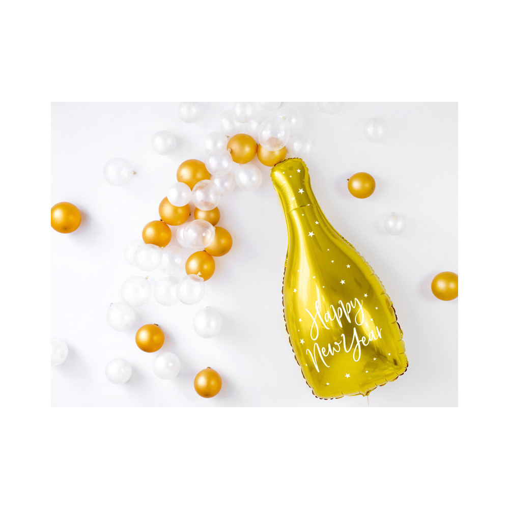 Foil balloon champagne bottle, Happy New Year - gold, 32 x 82 cm