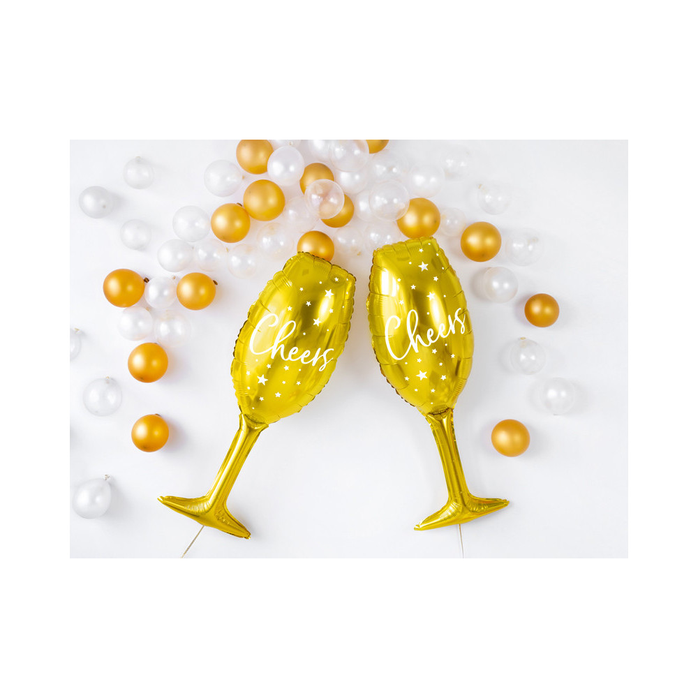 Foil balloon champagne glass, Happy New Year - gold, 28 x 80 cm