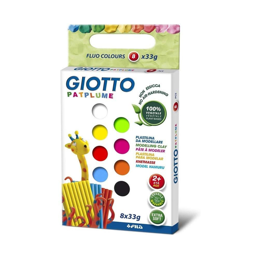 Plastelina dla dzieci Patplume Fluo - Giotto - 8 kolorów x 33 g